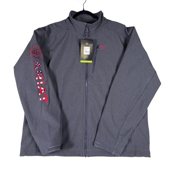 Ariat Logo 2.0 Softshell Jacket Mens Extral Large XL Grey American Flag 10041618 - Picture 2 of 12